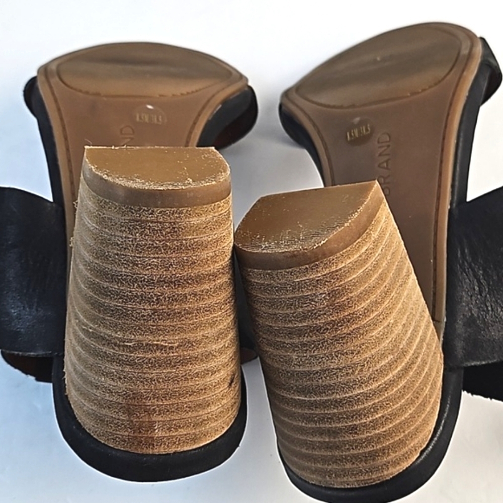 Lucky Brand Jodalee Black Leather Ankle Strap Wooden Stacked Block Heel Sandal - Picture 13 of 16
